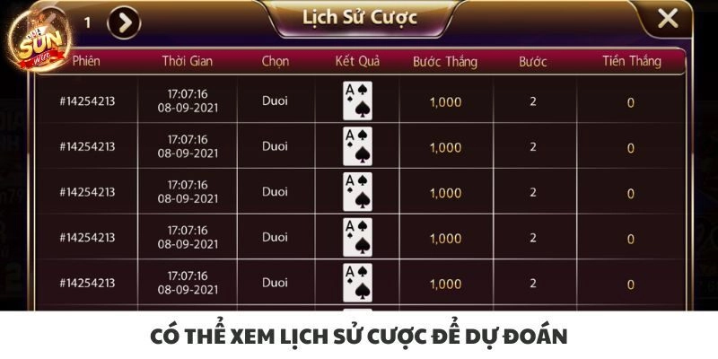 Có thể xem lịch sử cược để dự đoán